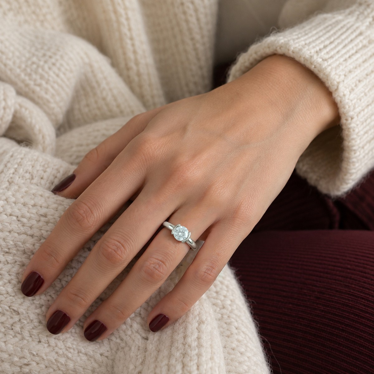 Demi - Round Moissanite Half Bezel Solitaire Ring