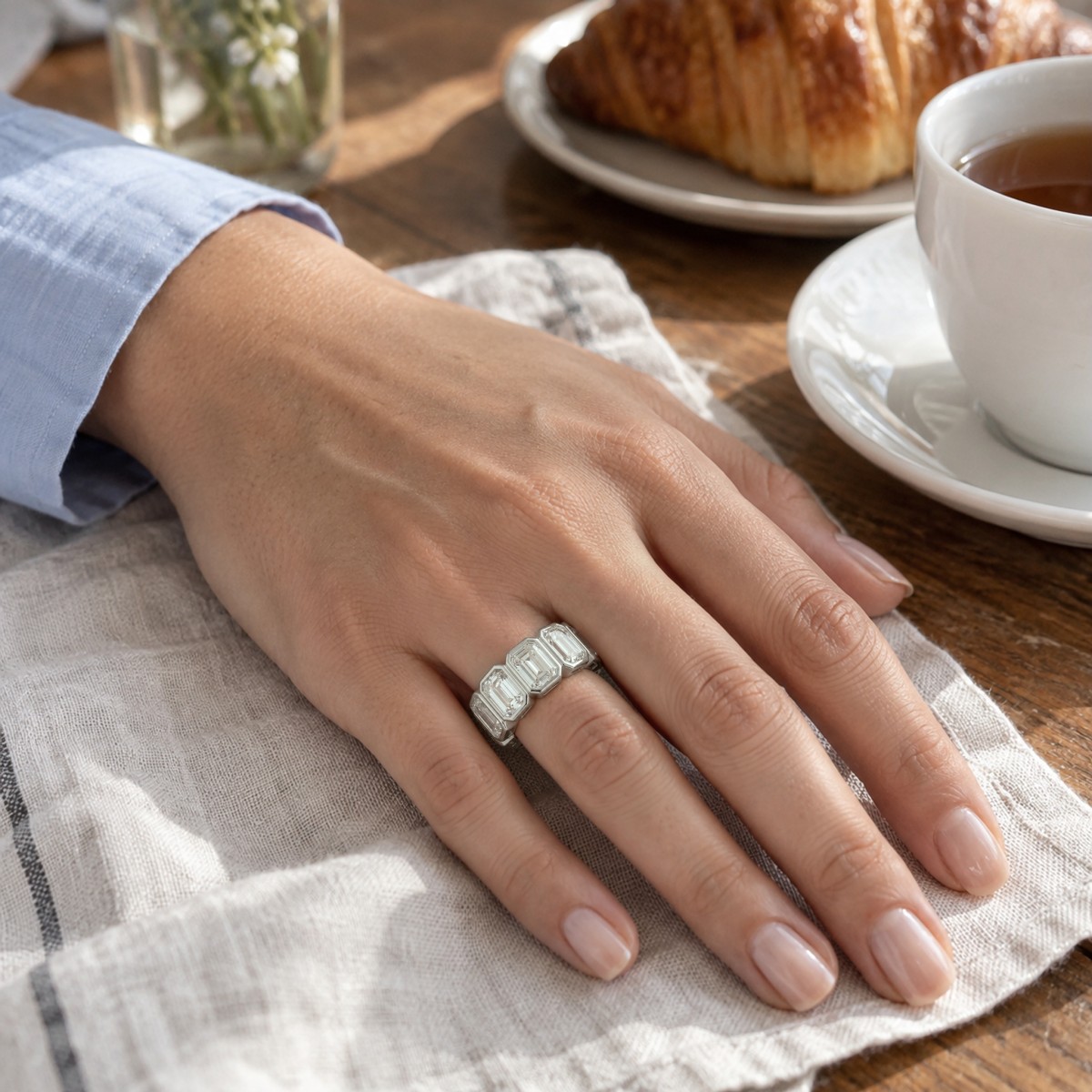 Devotion - Emerald Cut Moissanite Full Eternity Ring with Bezel Settings