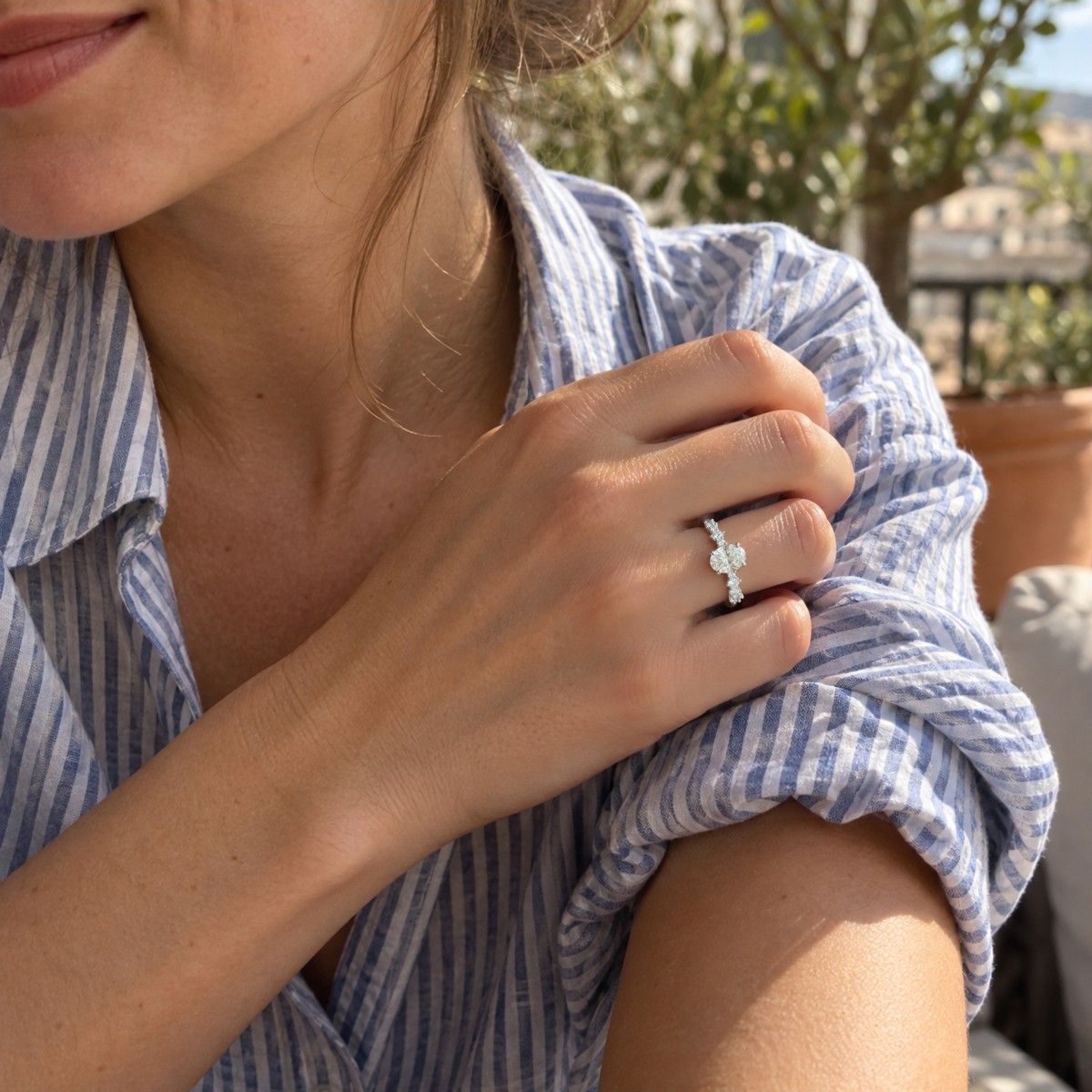 Constella - Oval Moissanite Engagement Ring with Scattered Side Stones