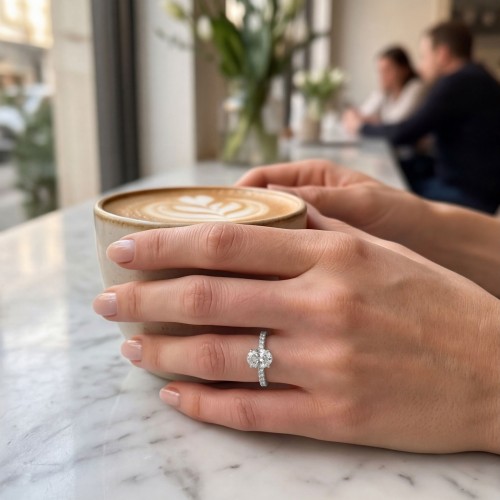 Nina - Oval Moissanite Ring with Pavé Side Stones
