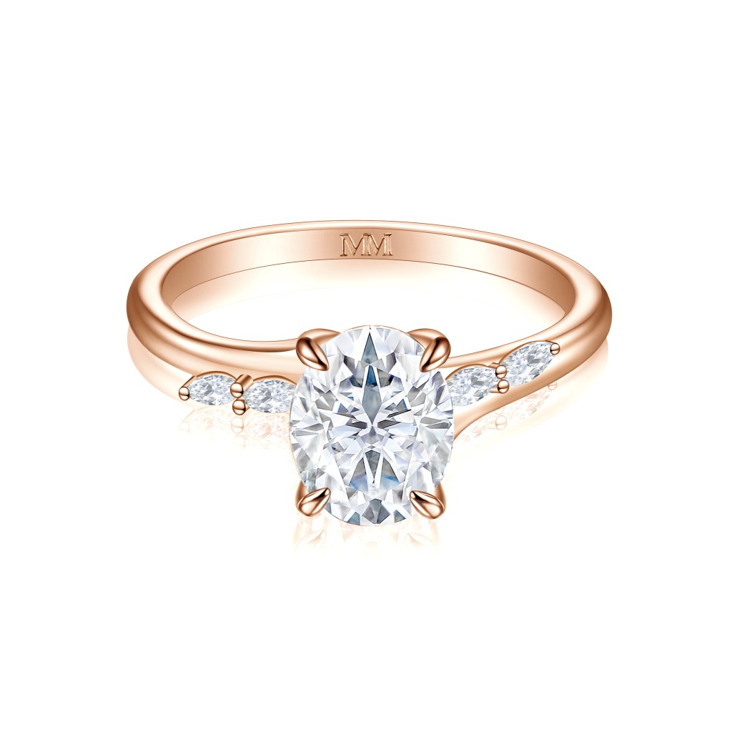 Viviette - Oval Cut Moissanite Engagement Ring with Marquise Accent Stones