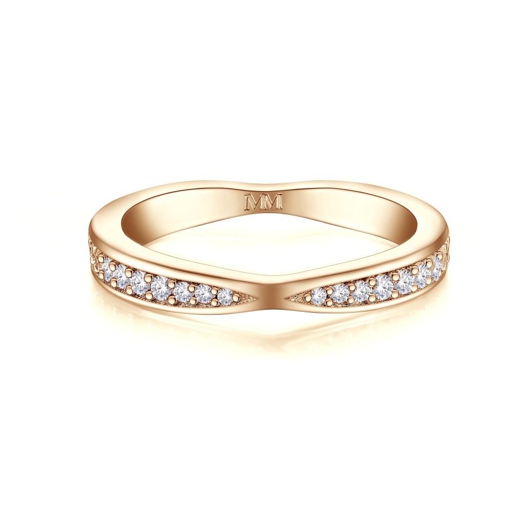 Aria - Curved Moissanite Wedding Band With Pavé Setting