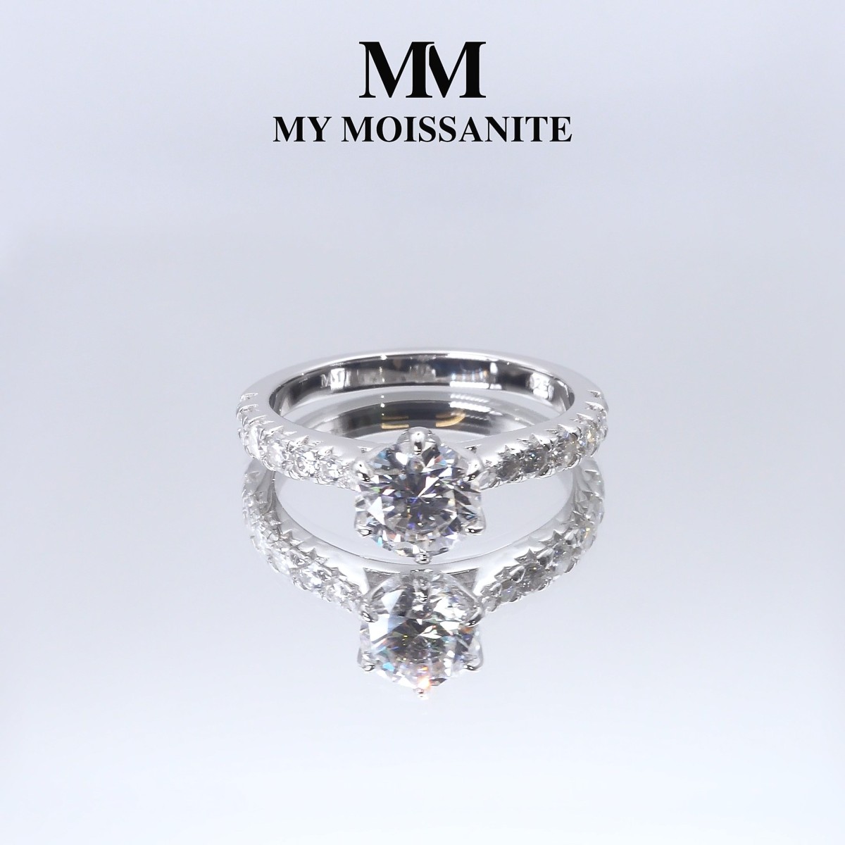 Yuliana - Moissanite Ring in Tulip Setting with Dazzling Side Stones