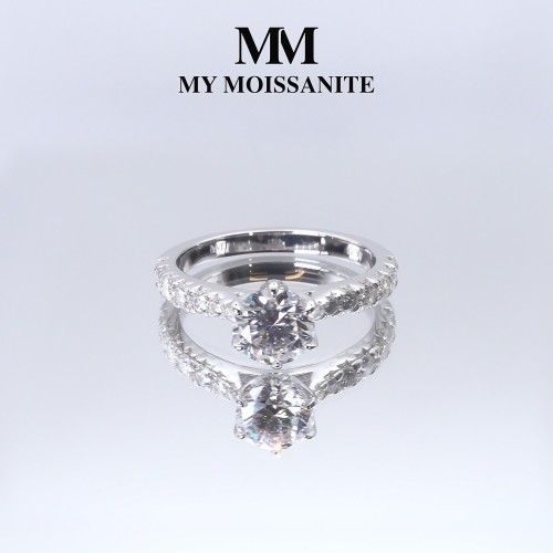 Yuliana - Moissanite Engagement Ring in Tulip Setting with Dazzling Side Stones