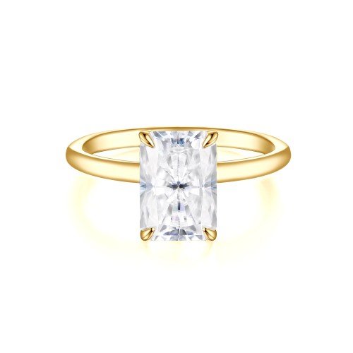 Mirabelle - Radiant Cut Moissanite Solitaire Ring with Basket Setting and Hidden Halo