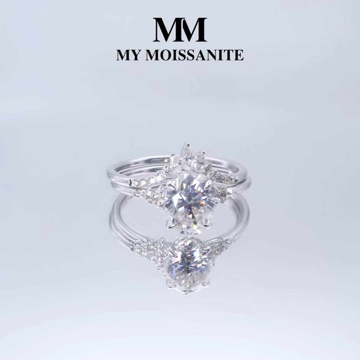 Ethereal Elegance Set - Ovaline & Serenella Moissanite Bridal Set With Marquise Accents