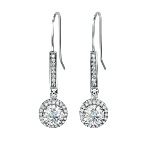 Luminary - Moissanite Drop Earrings in Halo Setting