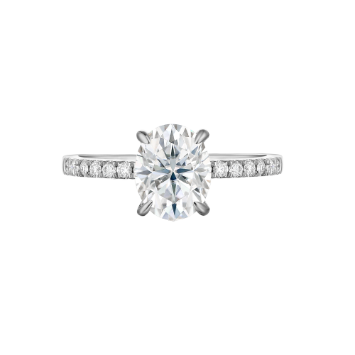 Nina - Oval Moissanite Ring with Pavé Side Stones