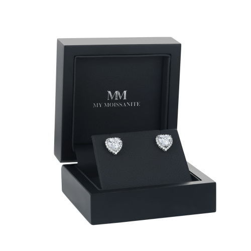 Belleza - Heart Moissanite Earrings in Halo Setting