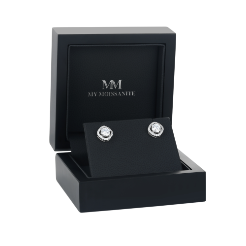 Spaced Halo - Moissanite Stud Earrings in Halo Setting