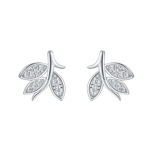 Pavé Leaves - Moissanite Stud Earrings
