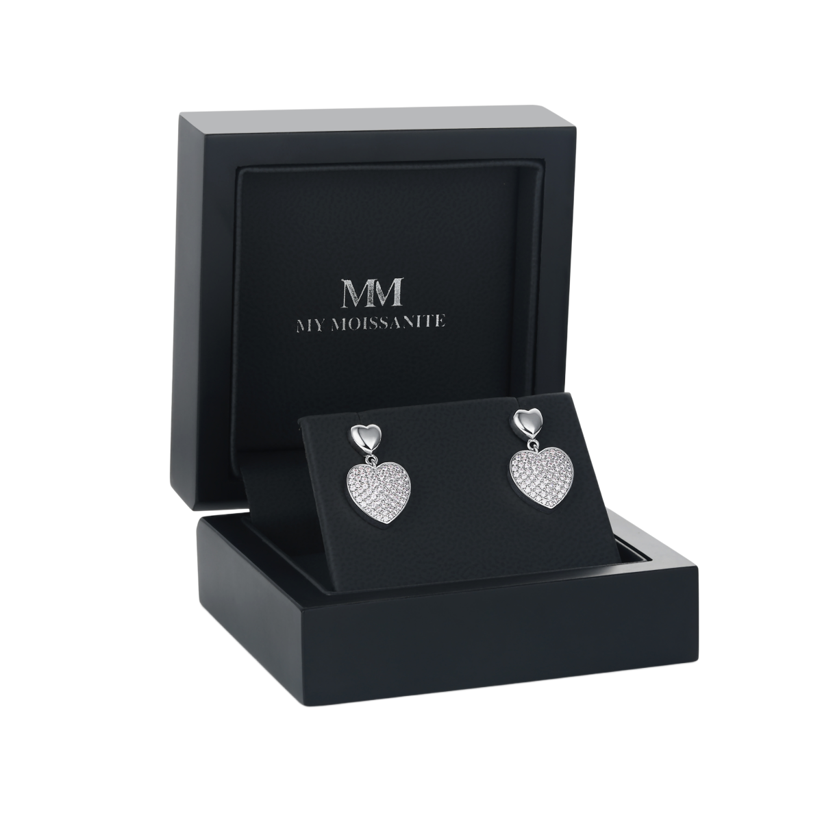Hearts of Pavé - Moissanite Drop Earrings in Pavé Setting