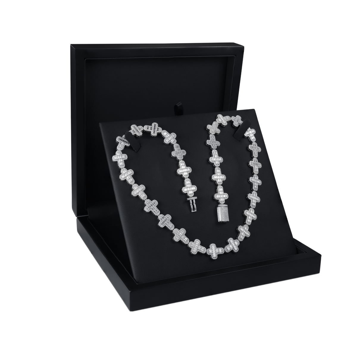 Virtuoso - Emerald Cut Moissanite Pavé Cross Chain With Statement Clasp