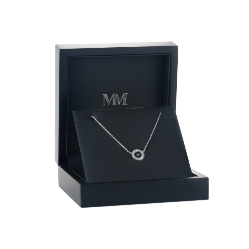 Nightfall - Black Moissanite Halo Pendant with Accented Border