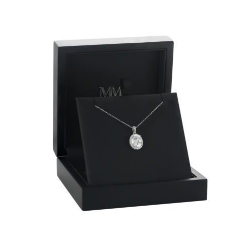 Clarique - Classic Oval-Shaped Moissanite Pendant with Pavé Halo
