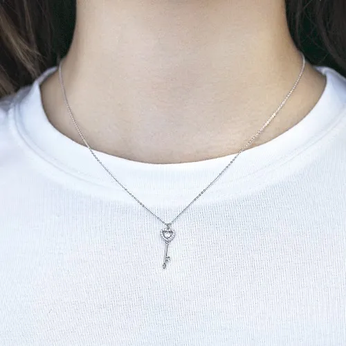 Amore - Heart Key Moissanite Pendant with Pave Setting - lifestyle