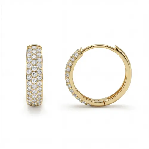 Glintique - Pavé Set Moissanite Huggie Hoop Earrings with Hinged Closure