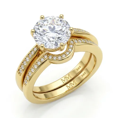 Vespera - Moissanite Bridal Set With Pavé Accents and Split Band