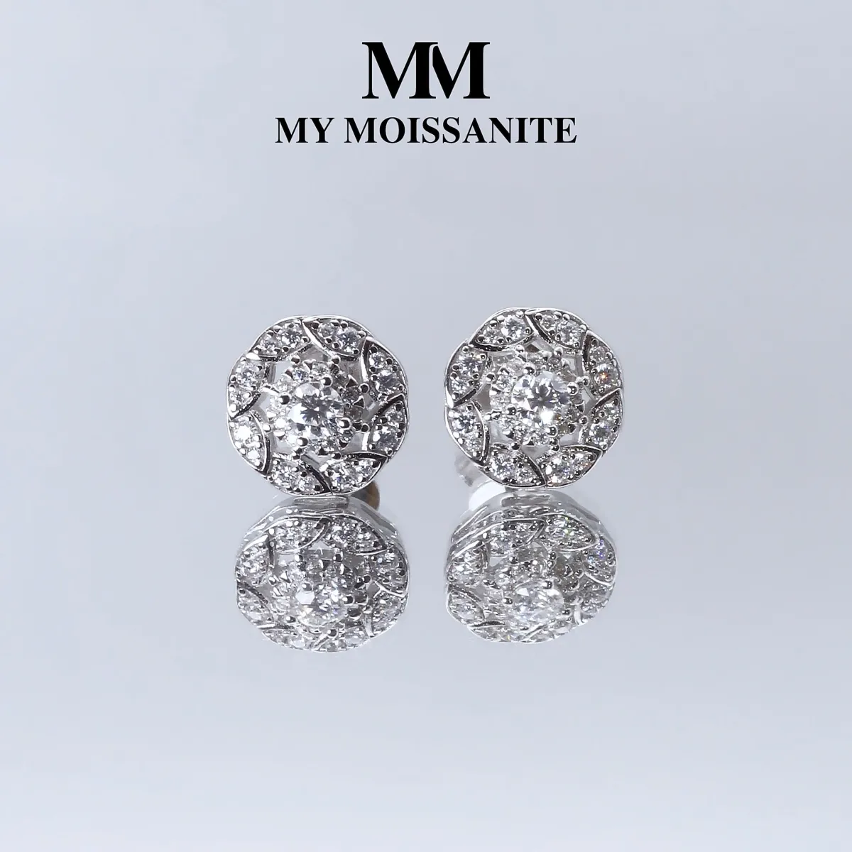 Double Halo - Moissanite Stud Earrings in Halo Setting