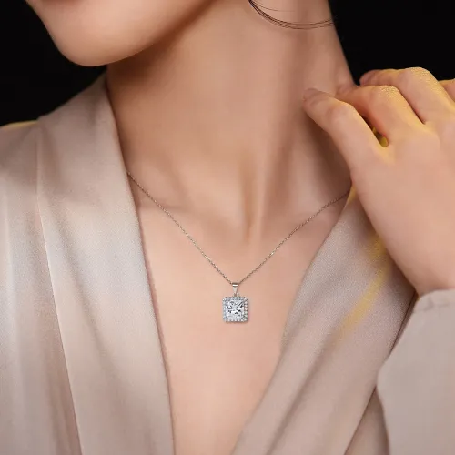 Radiance - Princess Cut Halo Moissanite Pendant - lifestyle