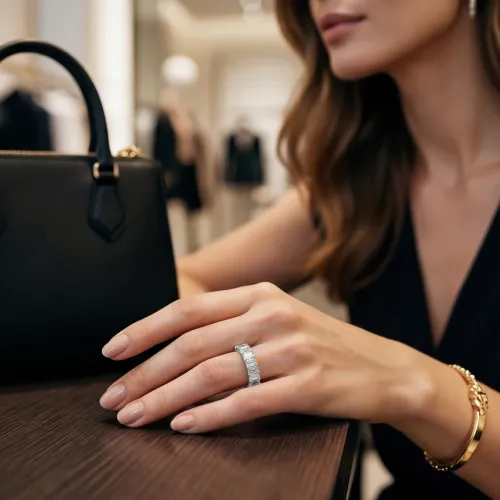 Eterna - Emerald Cut Moissanite Eternity Ring - lifestyle