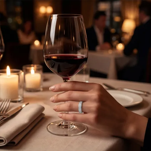 Glissade - Moissanite Ring with Pavé Setting and Tapered Band - lifestyle