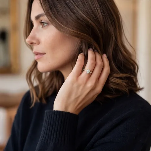 Nina - Oval Moissanite Ring with Pavé Side Stones - lifestyle