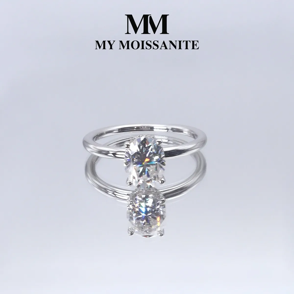 Ovalisse - Oval Cut Moissanite Ring with Circle Hidden Halo