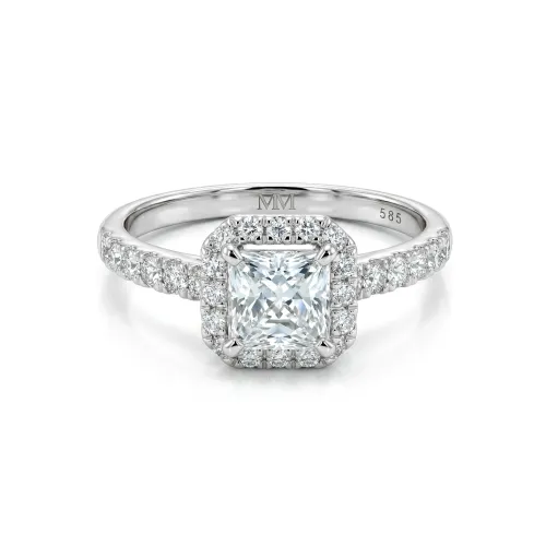 Regalia - Pierścionek z Moissanitem w Kształcie Princess z Oprawą Pavé