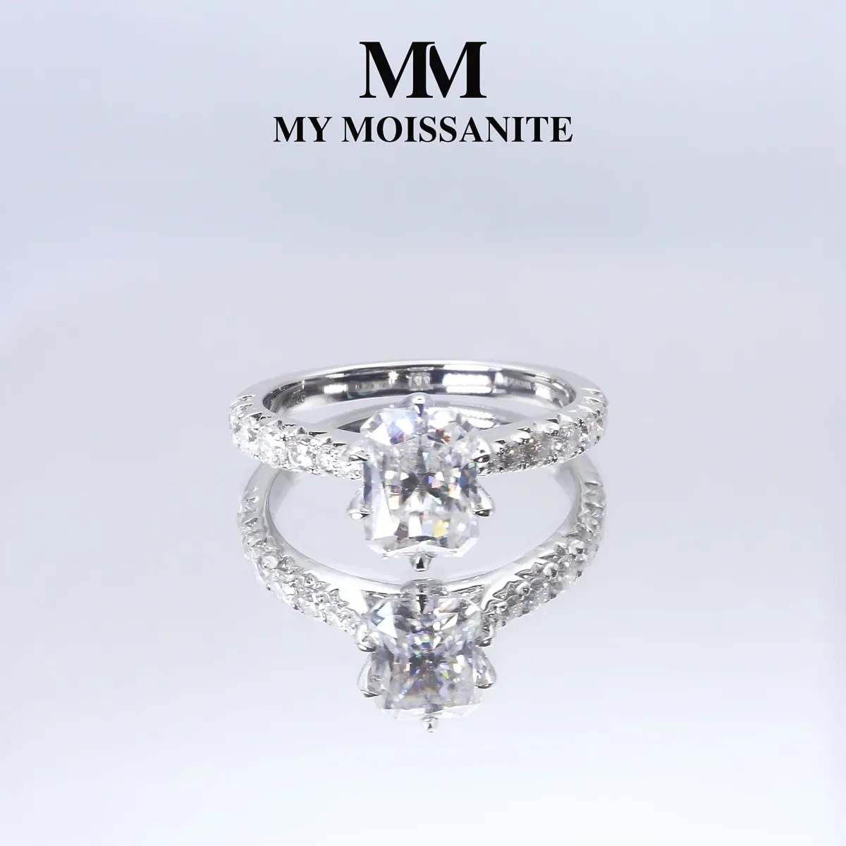 Lumiere - Radiant Cut Moissanite Ring with Channel-Set Stones