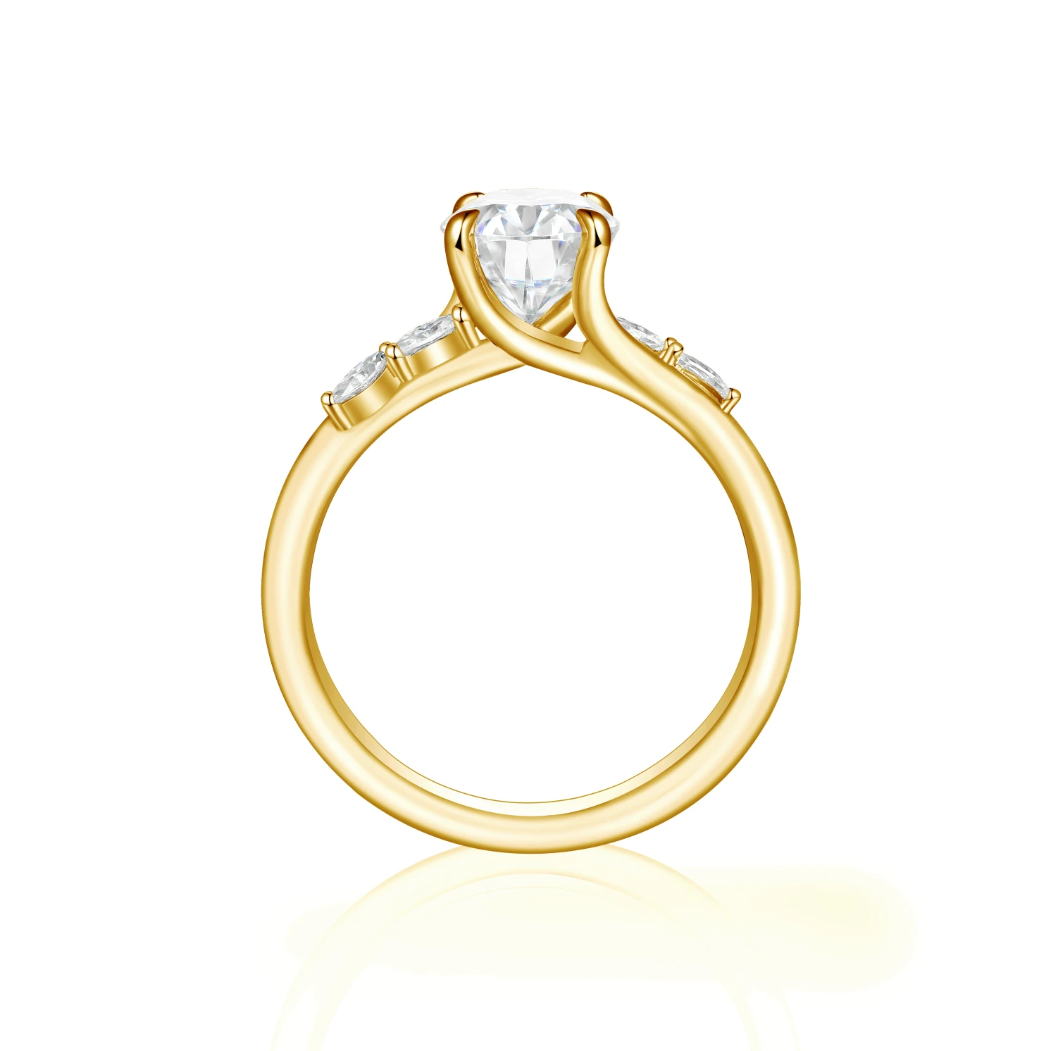 Viviette - Oval Cut Moissanite Engagement Ring with Marquise Accent Stones Viviette - Oval Cut Moissanite Engagement Ring with Marquise Accent Stones