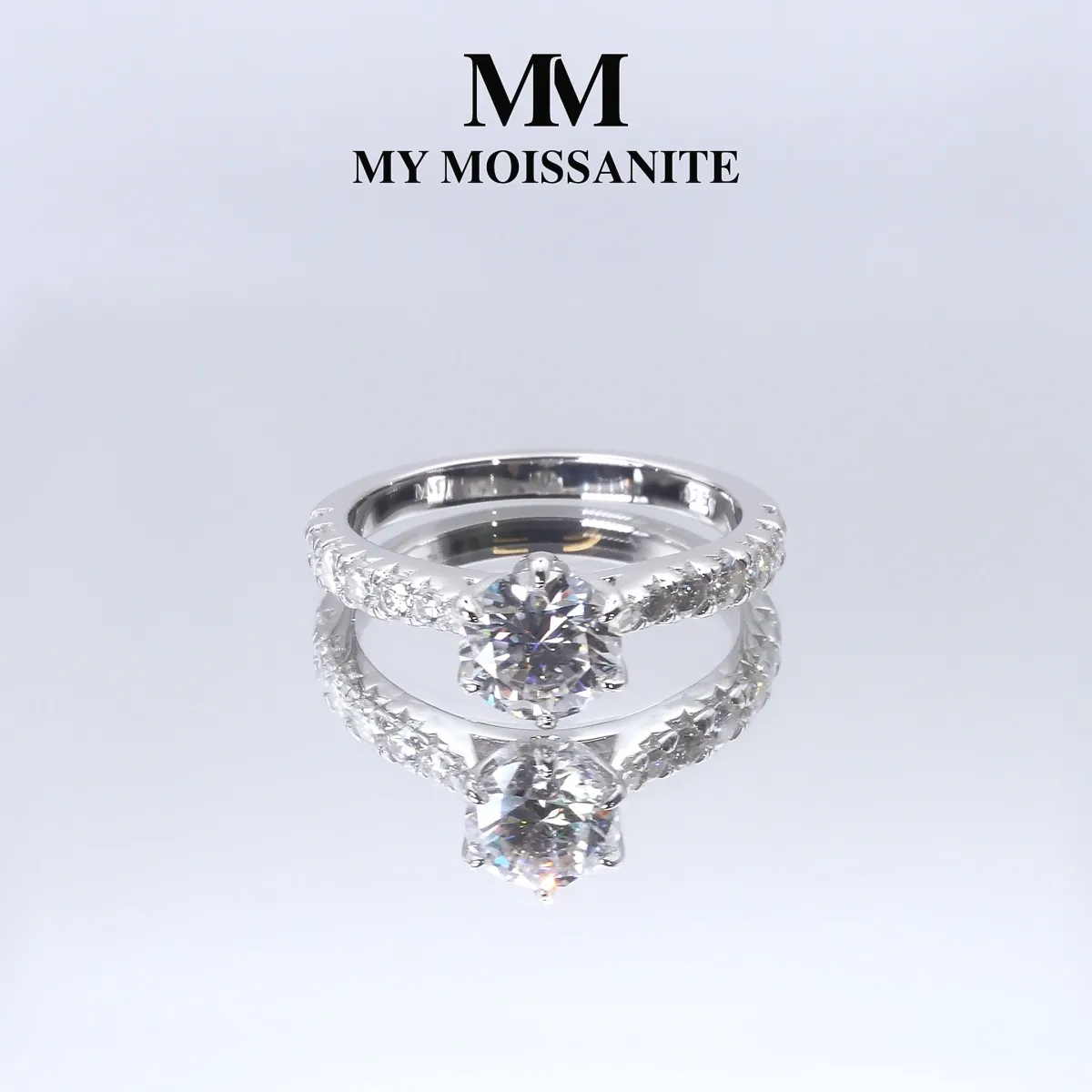 Yuliana - Moissanite Ring in Tulip Setting with Dazzling Side Stones