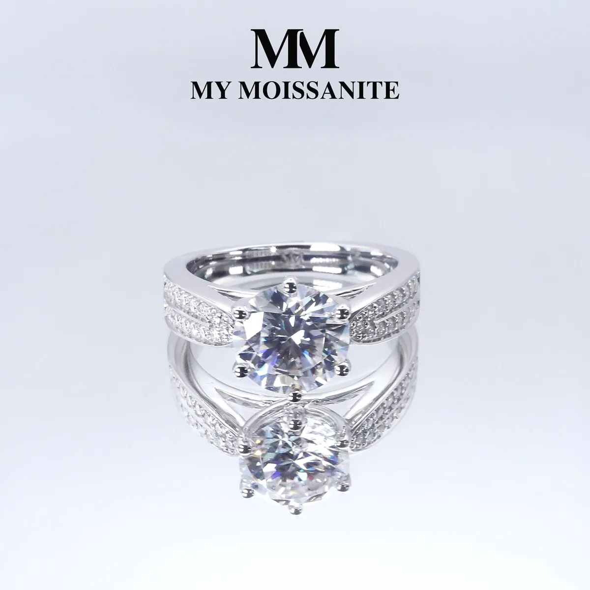 Sylphie – Moissanite Engagement Ring with Double Side Stones