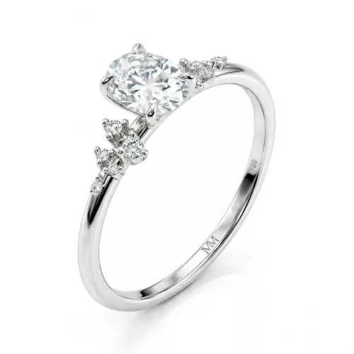 Ovaline - Oval Moissanite Ring with Minimalistic Side Stones