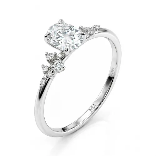 Ovaline - Oval Moissanite Ring with Minimalistic Side Stones
