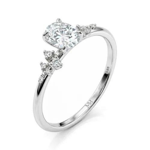 Ovaline - Oval Moissanite Ring with Minimalistic Side Stones