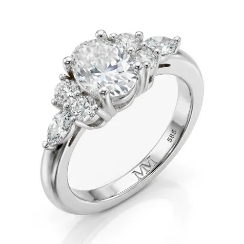 Lustrina - Oval Moissanite Ring with Dazzling Accents
