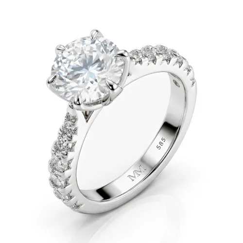 Yuliana - Moissanite Engagement Ring in Tulip Setting with Dazzling Side Stones