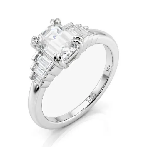 Rectanglo - Emerald Cut Moissanite Ring with Baguette Accents
