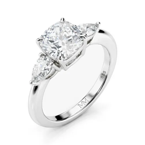 Trielle - Cushion Moissanite Engagement Ring with Pear cut Side Accents