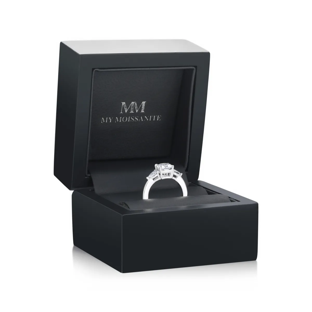 Trielle - Cushion Moissanite Engagement Ring with Pear cut Side Accents