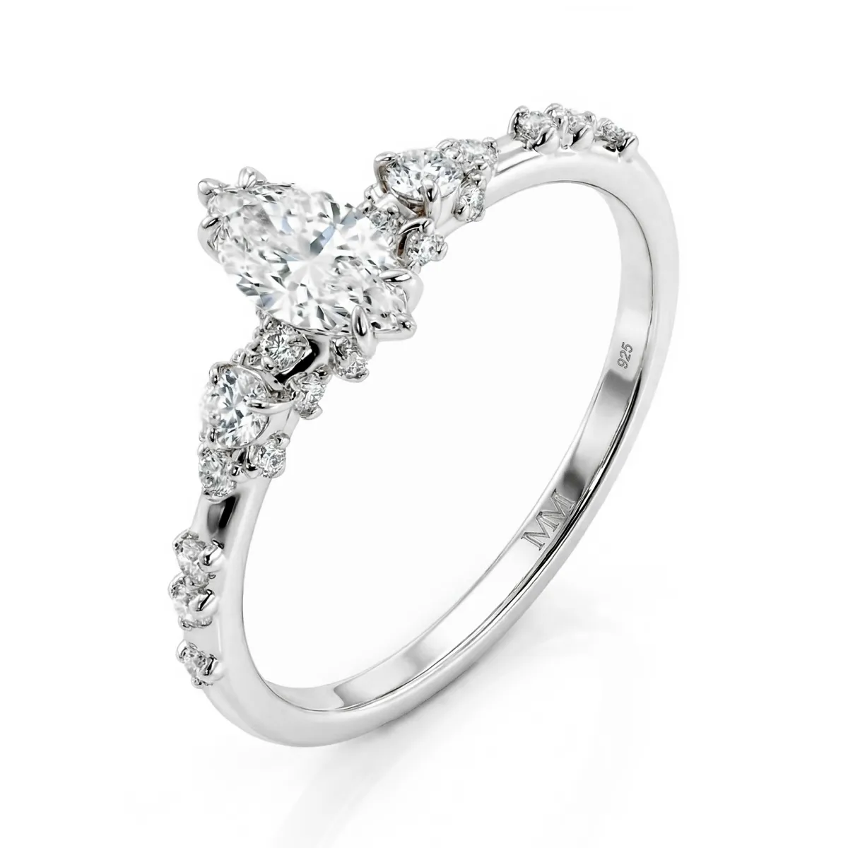 Elegante - Marquise Moissanite Ring with Vintage-Inspired Minimalist Side Stones