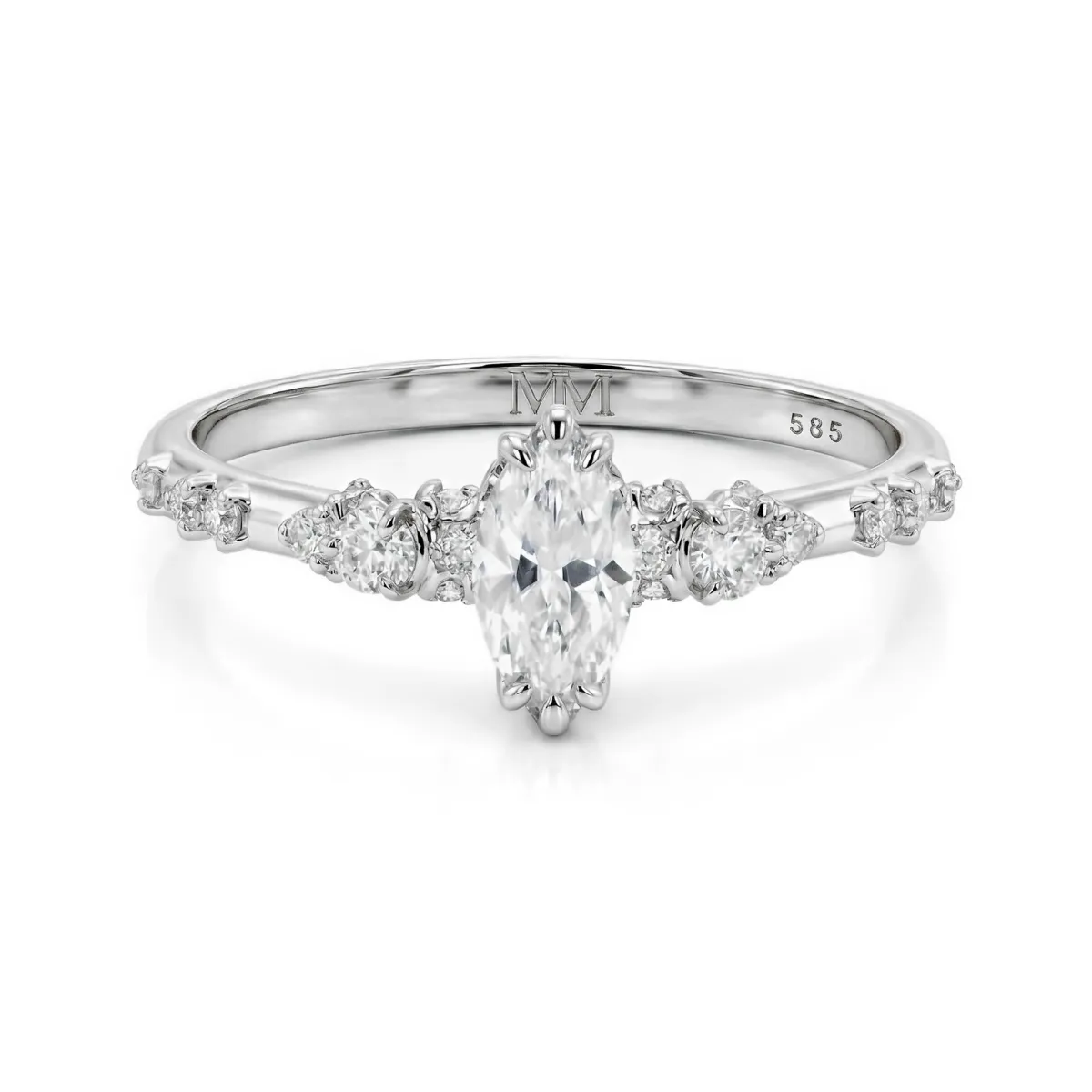 Elegante - Marquise Moissanite Ring with Vintage-Inspired Minimalist Side Stones