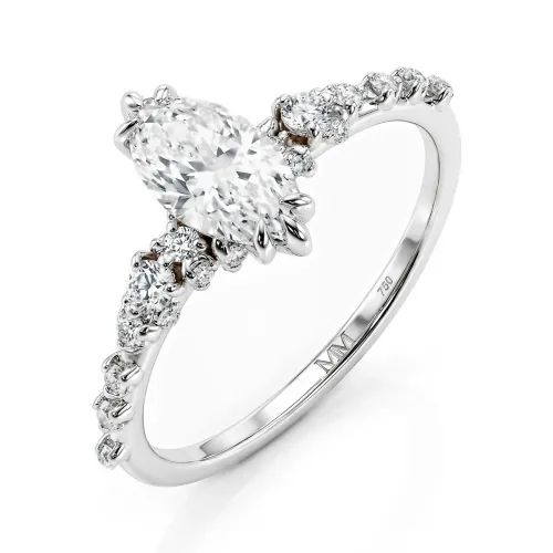 Elegante - Marquise Moissanite Ring with Vintage-Inspired Minimalist Side Stones