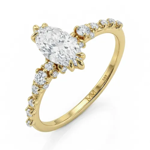 Elegante - Marquise Moissanite Ring with Vintage-Inspired Minimalist Side Stones
