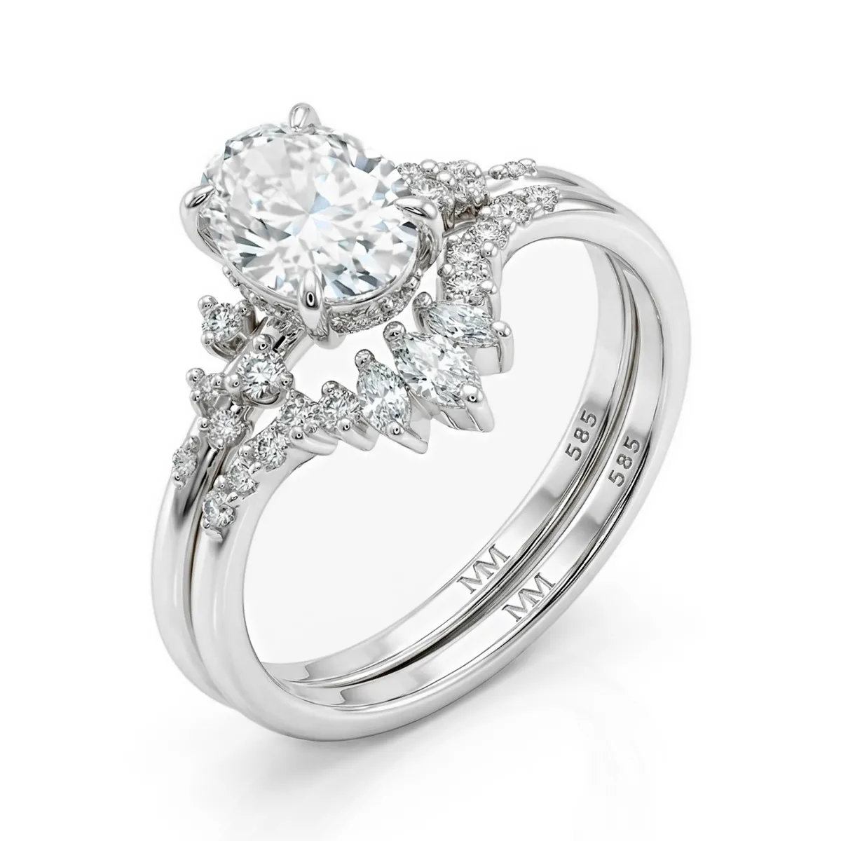 Ethereal Elegance Set - Ovaline & Serenella Moissanite Bridal Set With Marquise Accents