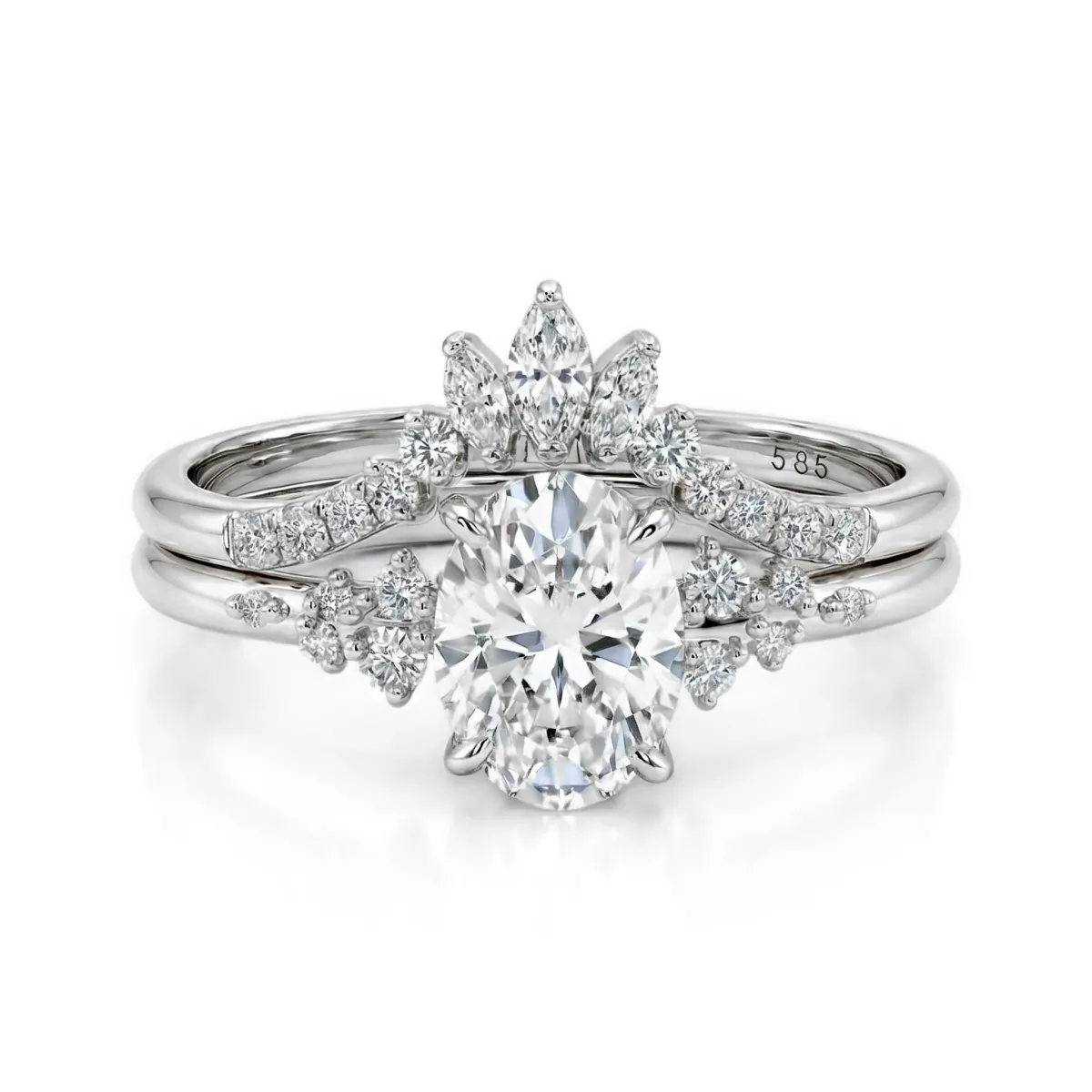 Ethereal Elegance Set - Ovaline & Serenella Moissanite Bridal Set With Marquise Accents