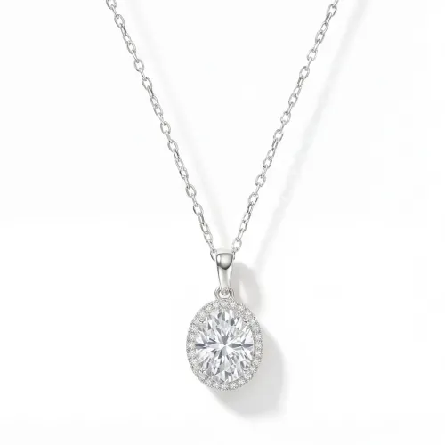 Clarique - Classic Oval-Shaped Moissanite Pendant with Pavé Halo