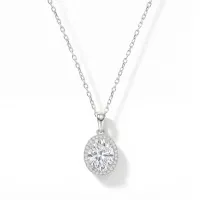 Clarique - Classic Oval-Shaped Moissanite Pendant with Pavé Halo
