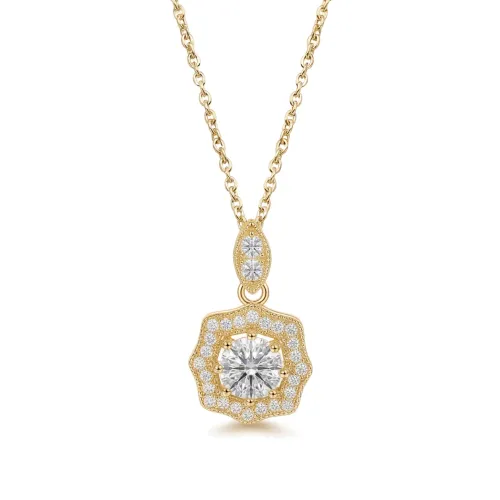 Octavia - Vintage Inspired Moissanite Pendant with Halo Embellishment